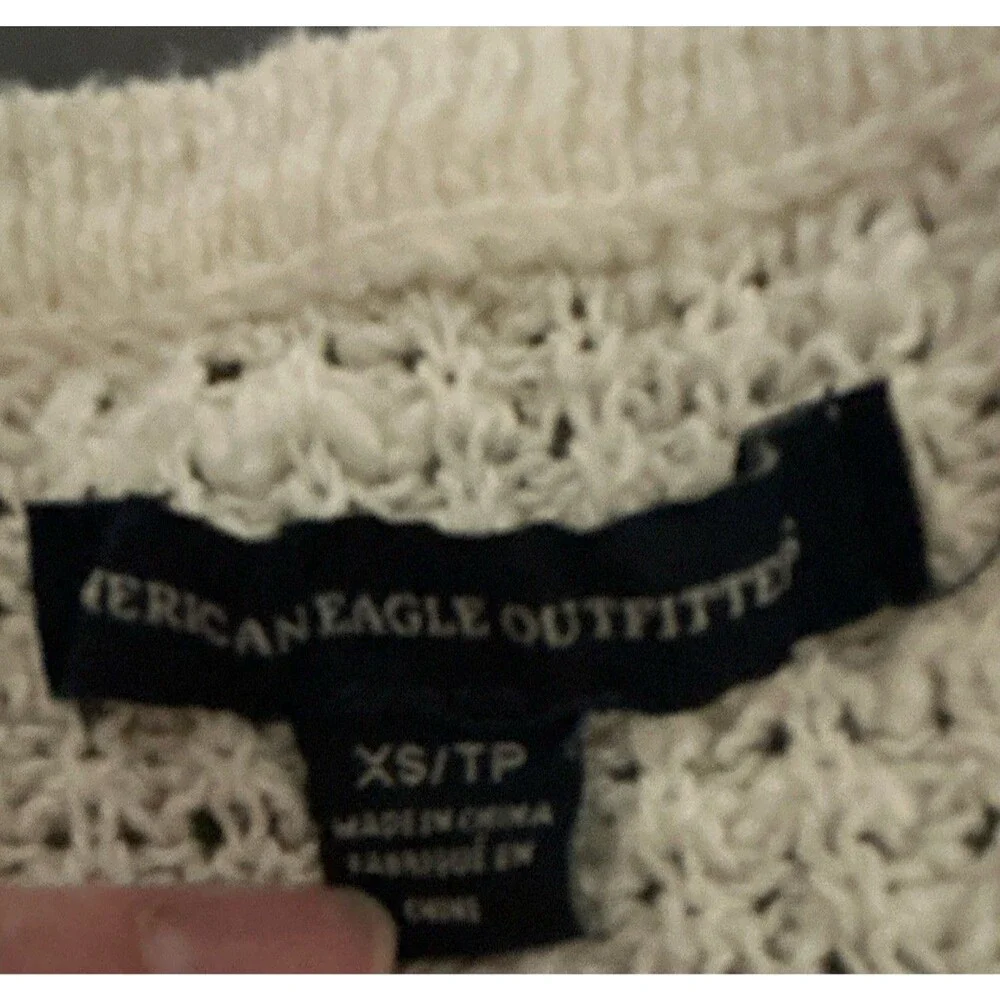 American Eagle Outfitters Women's Ivory V-Neck Lace-Up Knit Pullover Sweater XS